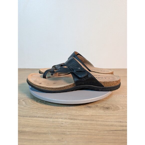 Taos Perfect Sandals Slip On Black Leather Toe Loop Womens Size 9 Strappy - Picture 6 of 8